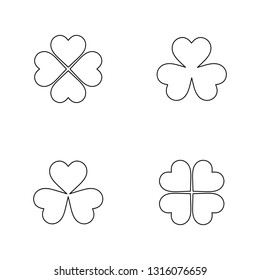 Flat line monochrome clover leaf symbol set for web sites and apps. Minimal simple black and white clover leaf symbol set. Isolated vector black clover leaf symbol set on white background.