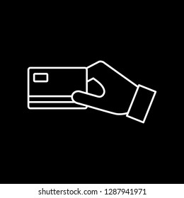 Flat line monochrome credit card payment symbol for web sites and apps. Minimal simple black and white credit card payment symbol. Isolated vector white credit card payment symbol on black background.