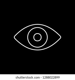 Flat line monochrome eye symbol for web sites and apps. Minimal simple black and white eye symbol. Isolated vector white eye symbol on black background.