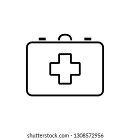Flat line monochrome first aid kit icon for web sites and apps. Minimal simple black and white first aid kit icon. Isolated vector black first aid kit icon on white background.