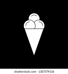 Flat line monochrome ice cream icon for web sites and apps. Minimal simple black and white ice cream icon. Isolated vector white ice cream icon on black background.