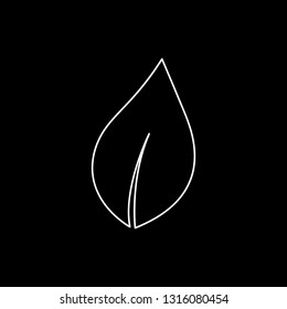 Flat line monochrome leaf sign for web sites and apps. Minimal simple black and white leaf sign. Isolated vector white leaf sign on black background.
