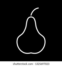 Flat line monochrome pear illustration for web sites and apps. Minimal simple black and white pear illustration. Isolated vector white pear illustration on black background.