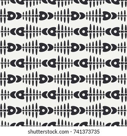 Flat line monochrome vector seamless pattern ocean fish bone, skeleton. Simplified retro. Childish cartoon style. Skull. Sea doodle art. Background. Illustration, element for your design, wallpaper.