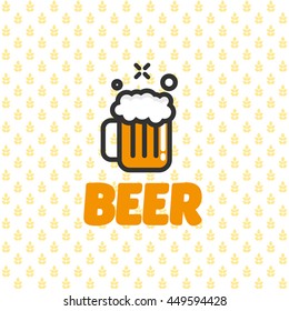 Flat, line mug of beer icon at malt background. Isolated, vector, eps10.
