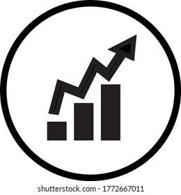 Flat line object of column chart with rising graph in circular shape, vector illustration