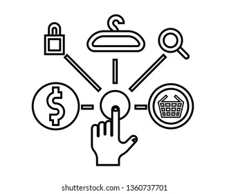 Flat line Online Shopping and E-Commerce. Vector illustration. Modern thin linear stroke vector icons. For Website Graphics, Infographics Design, Promotional Materials. - Vector 
