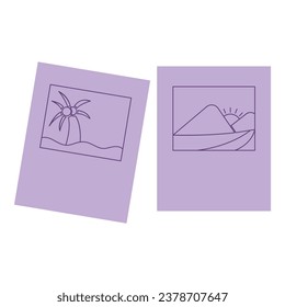 Flat line paper photo. Vector illustration with travel theme and flat line vector style.