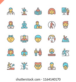 Flat line people icons set for website and mobile site and apps. Outline icons design. 48x48 Pixel Perfect. Linear pictogram pack. Vector illustration.
