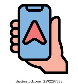 Flat Line Phone Navigation Icon A Simple and Modern Directional Illustration.