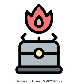 Flat Line Portable Stove Icon A Simple and Modern Camping Illustration.