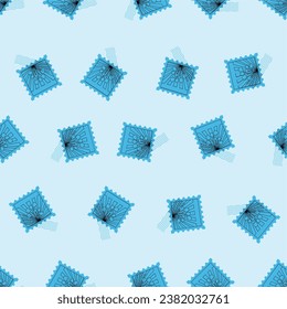 Flat line postage stamp seamless pattern. Suitable for backgrounds, wallpapers, fabrics, textiles, wrapping papers, printed materials, and many more. Editable vector.