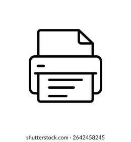 Ícone de Impressora de Linha Plana com Documento em Papel para Impressão de Escritório, Relatórios Comerciais ou Serviços de Impressão Doméstica em Estilo Mínimo
