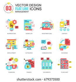 Flat line project management icons concepts set for website and mobile site and apps. Business data and documents workflow. New style flat simple pictogram pack. Vector illustration.