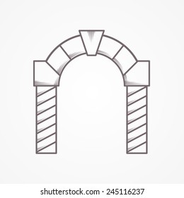 Flat line round  arch vector icon. Flat line vintage design vector icon for round classic arch on gray background.