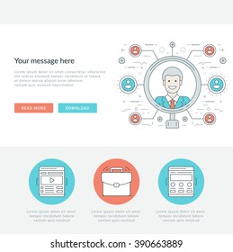 Flat line Search Employee Concept Vector illustration. Modern thin linear stroke vector icons. For website graphics, Mobile Apps, Web Page Layout design. Vector Icons.