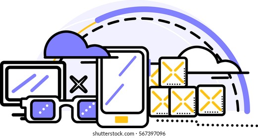 flat line set icons, cell phone and mobile applications