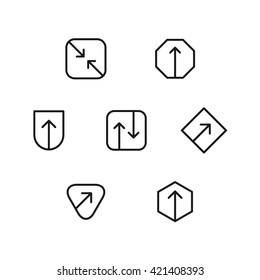 Flat line set of logos with arrows. Flat collection of icons.