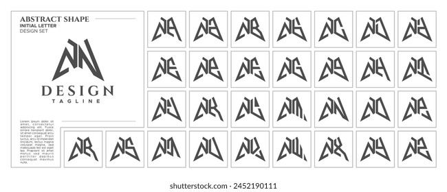 Flat line sharp abstract shape letter N NN logo stamp set