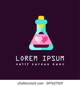 Flat line sign of love potion or flask with magic elixir. Male and female signs. Aphrodisiac. Logo of love or romance relationships. Happy Valentine's day