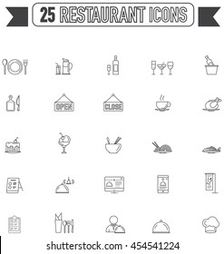 Flat line silhouette food, beverage, and restaurant sign and symbol icon collection set, create by vector 