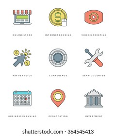 Flat line simple icons set. Thin linear stroke vector icons Essentials objects symbols. For website graphics, Mobile Apps, Infographics design, Brochures, Banners, Headers. Outline pictogram pack.