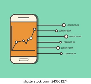 Flat line smartphone infographic vector template.