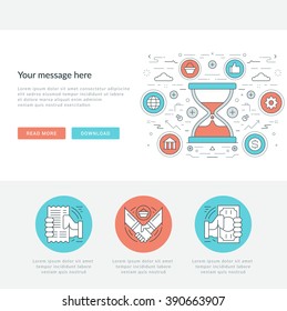 Flat line Social Time Management Concept Vector illustration. Modern thin linear stroke vector icons. For website graphics, Mobile Apps, Web Page Layout design. Vector Icons.