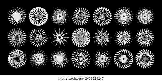 Flat line spark abstract sun circle logo set