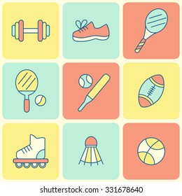 Flat Line Sport Icons. Vector infographic elements set, modern design