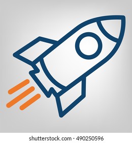 Flat line start up rocket icon, vector object