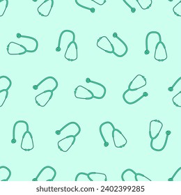 Flat line stethoscope seamless pattern. Suitable for backgrounds, wallpapers, fabrics, textiles, wrapping papers, printed materials, and many more. Editable vector.