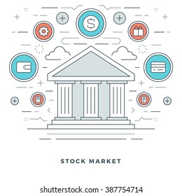 Flat line Stock Market Vector illustration. Modern thin linear stroke vector icons.
