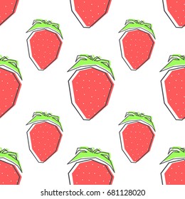flat line strawberry pattern vector