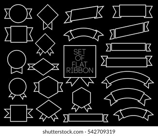 Flat line stroke outline ribbons set with various shapes white