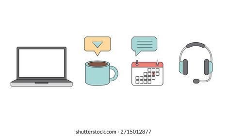 Gadget digital de estilo de línea plana esencial para el trabajo en línea y los negocios