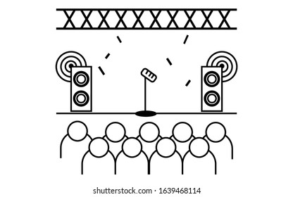 flat line style drawn stage  and event equipment.  Rental sign, Vector illustration.