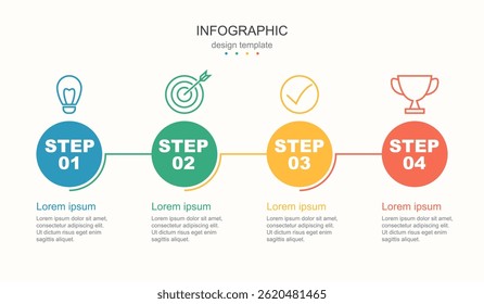 Flat line style infographic with 4 steps