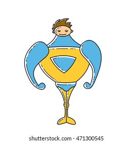 Flat Line Style, Superhero In Heroic Stance. Vector Stock