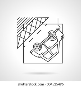 Flat line style vector icon for automobile evacuation sign. Tow truck with hanging car. Design element for business, logo and website.