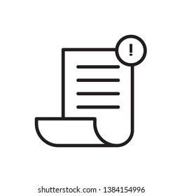 flat line thin blank paper icon vector, eps 10, with exclamation mark sign