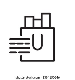 flat line thin sending shopping bag icon sign, vector, eps 10