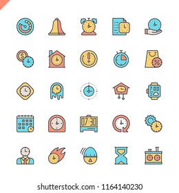 Flat line time icons set for website and mobile site and apps. Outline icons design. 48x48 Pixel Perfect. Linear pictogram pack. Vector illustration.