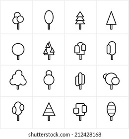 Flat Line Tree Icons Vector Illustration