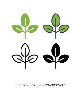 Flat line tropical leaf. Leaf in branch Leaves decorative elements. Leaf, nature, eco friendly. eco black line leaf icons leaves, veggie, fresh. Vector illustration. Design on white background. EPS10