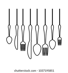 flat  line  uncolored cutlery over  white background  vector illustration