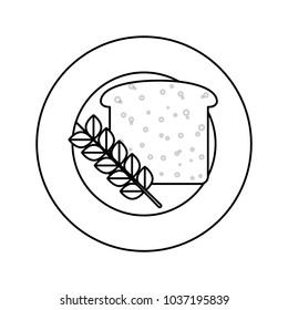 flat line uncolored plate with bread over white background  vector illustration