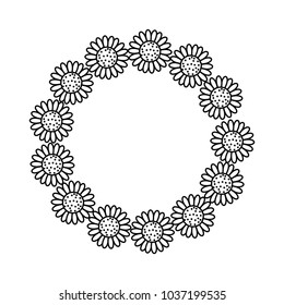 flat line uncolored  round frame  flower over white  background vector illustration