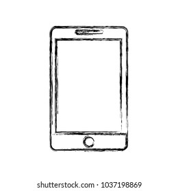 flat line uncolored  smartphone  over white background  vector illustration