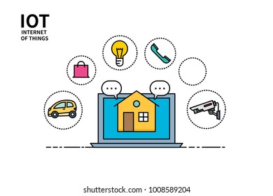 Flat line vector editable graphic illustration, Internet technology concept, internet of things